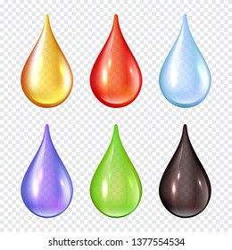 Colored drops. Splashes of paint liquid realistic vector illustrations water drops