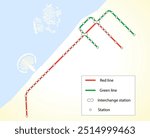 Colored Dubai metro map on a white background. Vector illustration