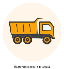 Colored dumper icon, simple orange dump truck icon, transport symbol