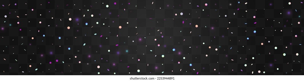 Colored Dust Festival Vector Panoramic Transparent Background. Blur Iridescent Dot Pattern. Luxury Wallpaper. Glitch Decoration Design.