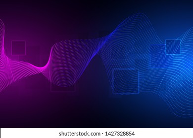 Colored dynamic waves on a dark background.Geometric abstract background with lines . Vector illustration