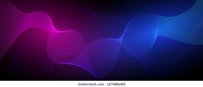 Colored dynamic waves on a dark background.Geometric abstract background with lines . Vector illustration