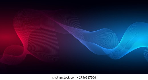 Colored dynamic waves on a dark background.Geometric abstract background with lines . Vector illustration