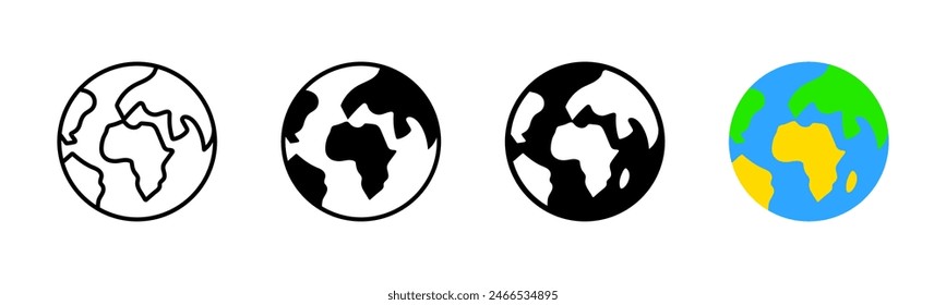 Colored Earth icon set. Planet symbol. Globe sign. Travel worldwide illustration isolated.