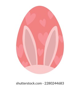 Colored Easter egg. Cute easter egg. The Easter egg is decorated with bunny ears and hearts. Easter egg icon.