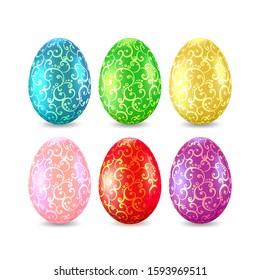 Colored easter egg decorated with floral pattern. Vector icon. Holiday symbol.