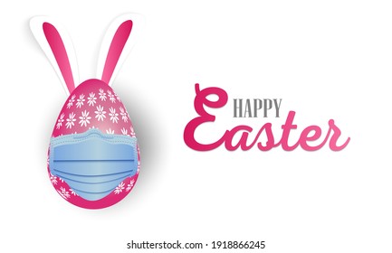 Colored Easter egg in a medical mask on a white background. Happy easter. Vector illustration
