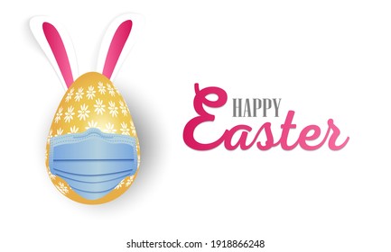 Colored Easter egg in a medical mask on a white background. Happy easter. Vector illustration