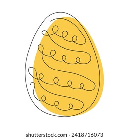 Colored Easter egg with a pattern. Continuous one line drawing. Isolated on white background. Minimalist. Design element. Perfect for icon, logo, print, Easter decoration, coloring book, greeting card