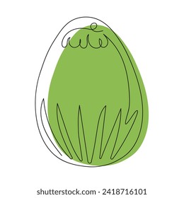 Colored Easter egg with a pattern. Continuous one line drawing. Isolated on white background. Minimalist. Design element. Ideal for icon, logo, print, Easter decoration, coloring book, greeting card