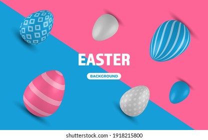 Colored Easter Eggs banner. 3d easter egg, spring holiday traditional symbol. Colorful ornament realistic seasonal decoration. Vector illustration easter greeting card