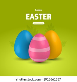 Colored Easter Eggs banner. 3d easter egg, spring holiday traditional symbol. Colorful ornament realistic seasonal decoration. Vector illustration easter greeting card