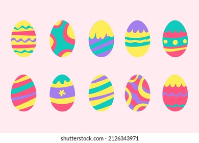 Colored easter eggs or color ostern egg icons with decoration patterns vector illustration. EPS