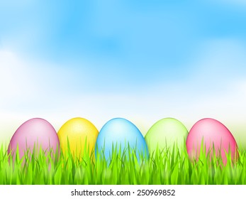 Colored easter eggs in grass, vector eps10 illustration