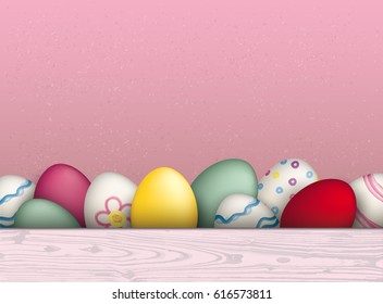 Colored easter eggs on the pink background. Eps 10 vector file.