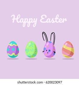 Colored Easter eggs pattern with different style, with Bunny face. Vector.