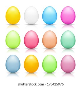 Colored easter eggs with reflections isolated on white background, vector eps10 illustration