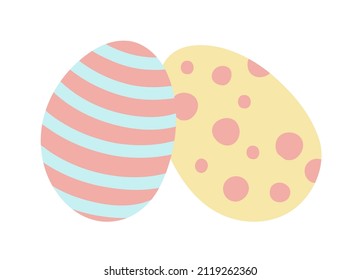 Huevos de Pascua de colores con rayas y puntos de polka. Elementos dibujados a mano por vectores aislados. Ilustración sobre un fondo transparente.