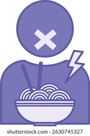 Iconos coloreados del trastorno alimentario. Ilustración vectorial. Restricción En Los Alimentos Y Comer En Exceso. Persona Que Experimenta Incomodidad Emocional. Concepto de salud mental