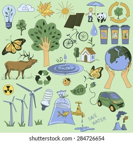 Colored Ecology and recycle doodle icons set, excellent vector illustration, EPS 10