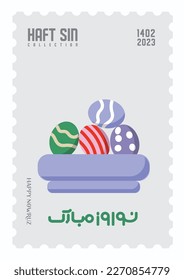 colored egg on the table Haft Sin and it is a symbol of birth. happy nowruz. Iranian new year. egg Icon of haft sin. eggs Stamp of haft sin. 