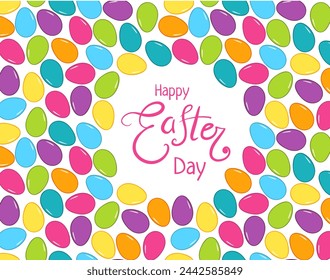 Colored eggs background, Happy Easter day for poster, cover, postcard, banner, Restaurant, cafe menu, holiday decoration, greeting card, easter holiday egg hunt, packages