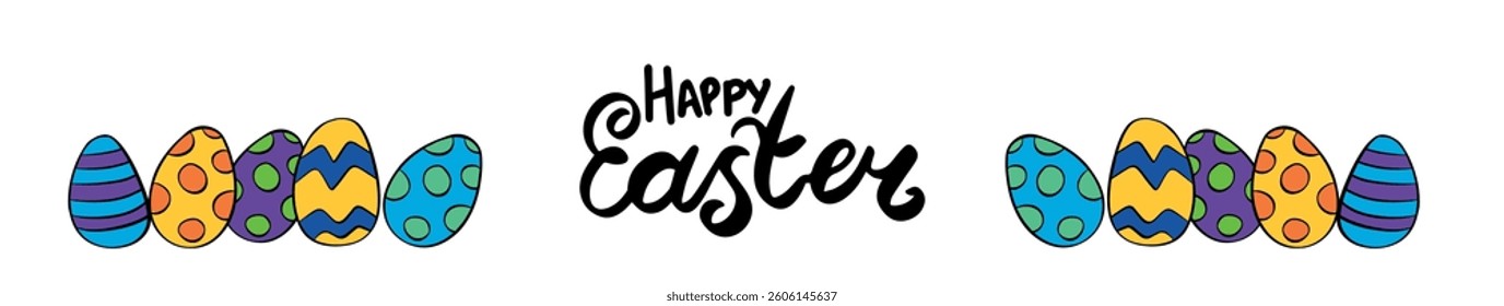 colored eggs cute happy easter banner hand drawing. Vector illustration