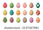 Colored eggs. Easter decorated symbols for christian celebration garish vector painted eggs