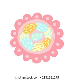 Huevos coloreados en la ilustración vectorial de la parte superior de la placa. Comida tradicional de Pascua
