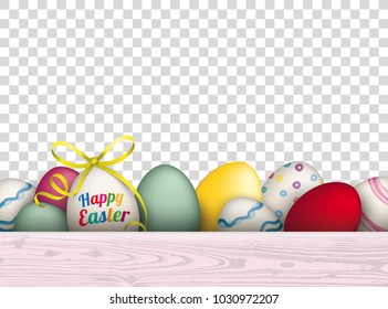 Colored eggs with ribbon and text Happy Easter. Eps 10 vector file