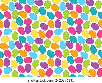 Colored eggs seamless pattern.  Painted in different colors eggs for poster, cover, postcard, banner, Restaurant, cafe menu, holiday decoration, greeting card, easter holiday egg hunt, packages