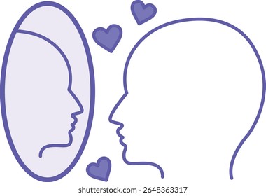 Ícone De Ego Colorido. Ilustração de vetor. Homem Admirando-Se No Espelho. Autoconfiança, Narcisismo, Saúde Mental. Psicologia do Conceito