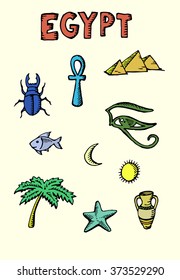 Colored Egypt icons set