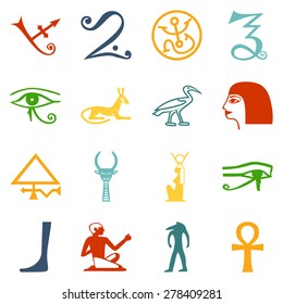 Colored Egypt symbols on white background. Vector format. Egypt symbol set. Egypt simbol image. Egypt simbol illustration.