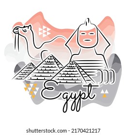 Colored egypt travel promotion with pyramids and camel Vector