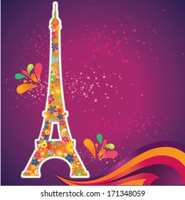 a colored eiffel tower in a gradient background