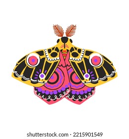 Colored elegant flying bunaeopsis moth. Gorgeous and beautiful night butterfly isolated on white background. Bright pink flat insect vector illustration