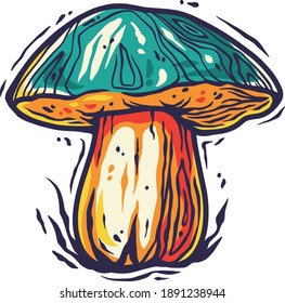 Colored element of boletus. Seasonal autumn vector illustration of mushroom for any kinds of design or vegan menu