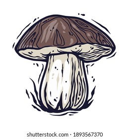 Colored element of boletus. Seasonal autumn vector illustration of mushroom for any kinds of design or vegan menu