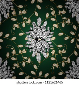Colored elements. Abstract raster decorative ethnic mandala sketchy seamless pattern. Neutral, green and brown colors.