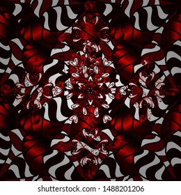 Colored elements. Abstract vector decorative ethnic mandala sketchy seamless pattern. Red, black and white colors.