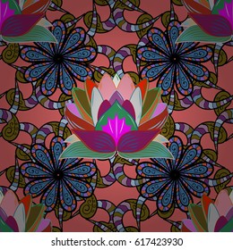 Colored elements. Abstract vector decorative ethnic mandala sketchy seamless pattern. Background.