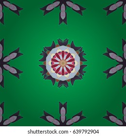 Colored elements. Abstract vector decorative ethnic mandala sketchy seamless pattern on white background.