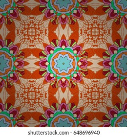 Colored elements. Abstract vector decorative ethnic mandala sketchy seamless pattern. 