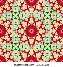 Colored elements. Abstract vector decorative ethnic mandala sketchy seamless pattern. Background.