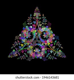 Colored elements. Black, blue and green colors. Abstract vector decorative ethnic mandala sketchy seamless pattern.