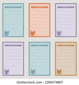 Colored elements with cat for notebook, diary, stickers