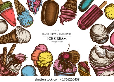 Colored elements design with ice cream