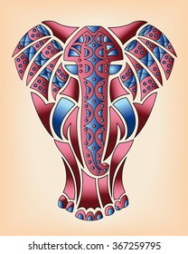 Colored elephant in tattoo design. Editable vector illustration.