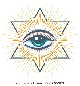 Colored Emblem of Masonic Symbol All seeing Eye of Providence isolated on white. Vector illustration